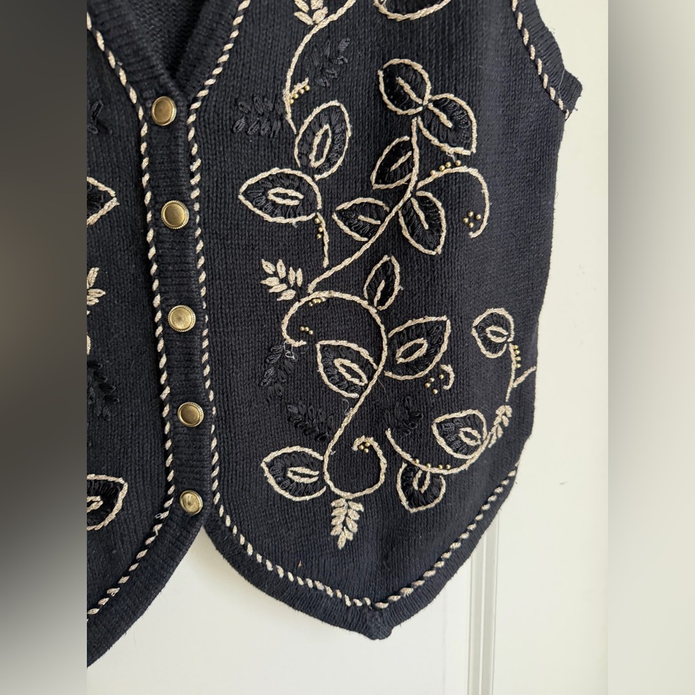 Yar works L Black Embroidered Vest with Leaf Design boho formal goth western - Picture 8 of 8